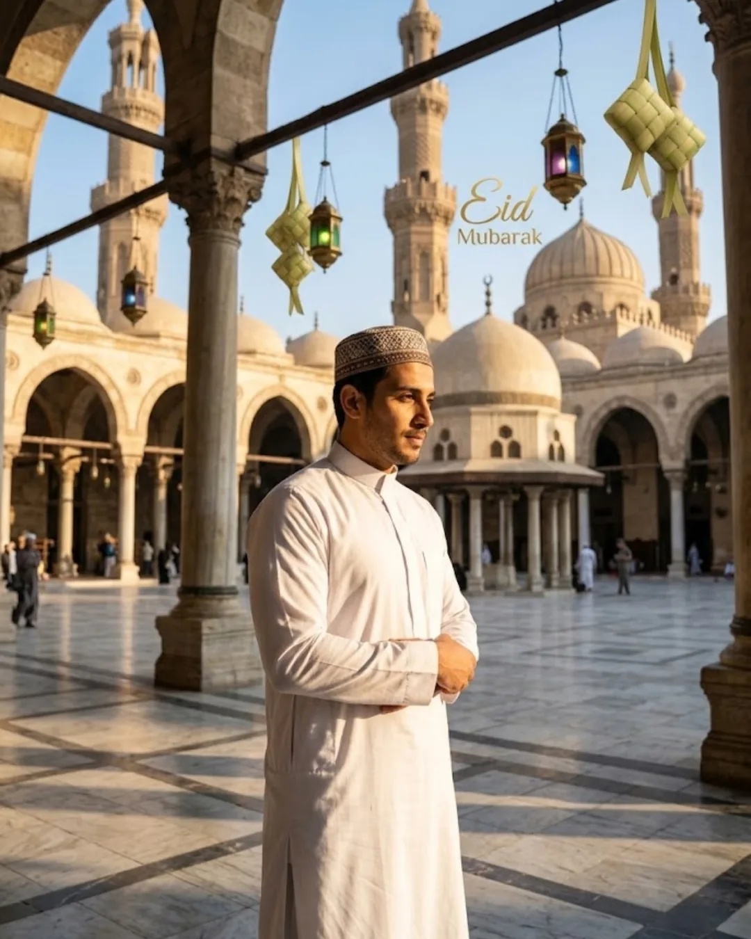 Grand Mosque Prayer Scene Eid Mubarak AI-generated portrait